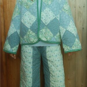 Vintage handmade Floral Patchwork Quilted Jacket and Pants Set
